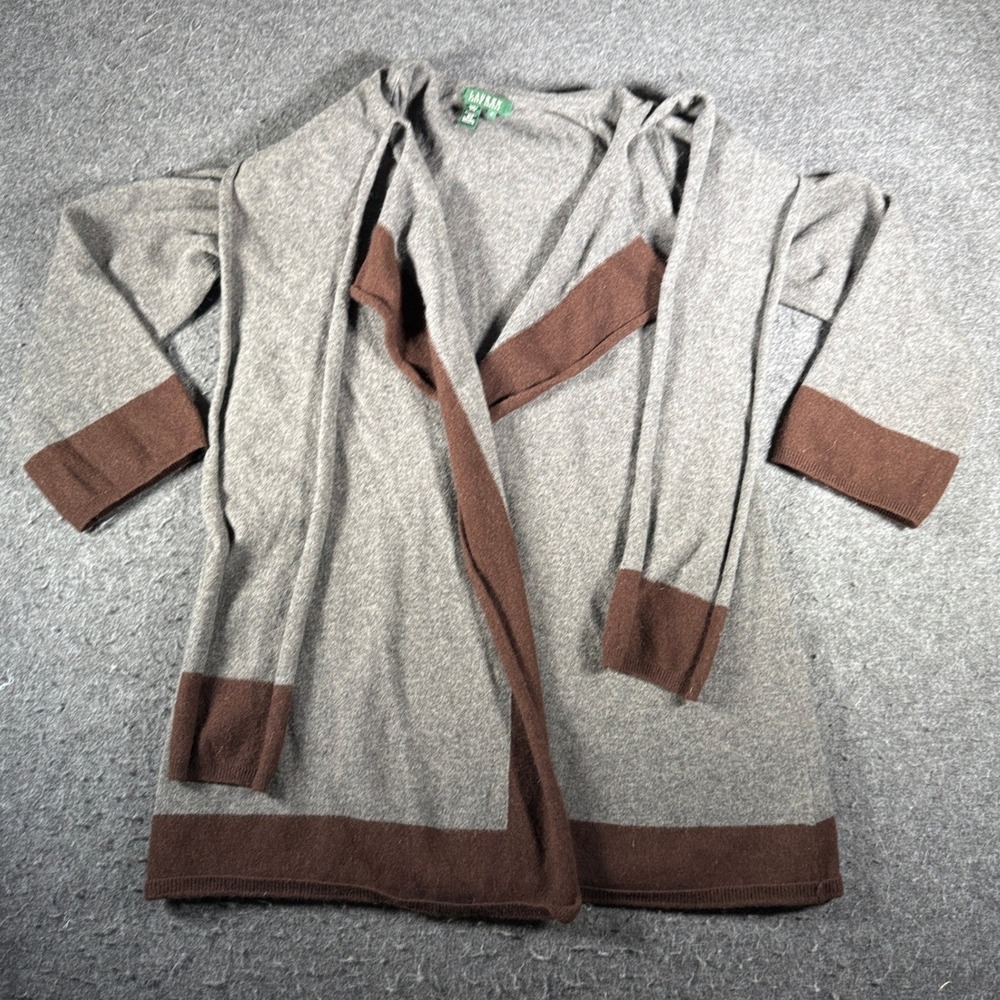 Lauren Ralph Lauren Wool Cashmere Colorblock Scarf Neck Cardigan Gray Brown M